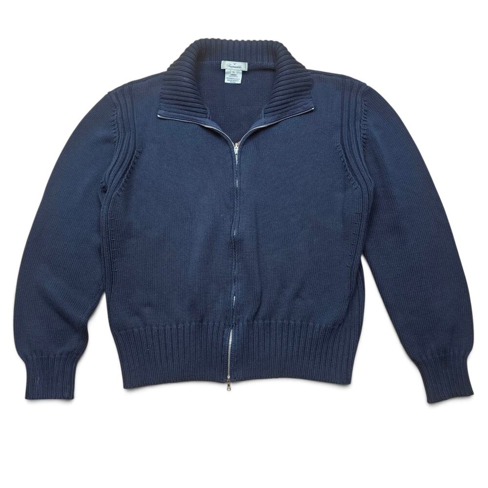 FACONNABLE Full Zip Cardigan Womens XL Y2K Italy Navy Elevated Casual Sweater